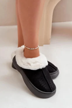 Damskie Boto Kapcie Damskie Z Futerkiem Czarne Zinntia