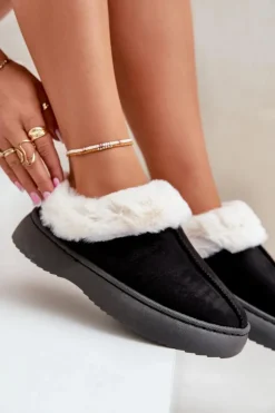 Damskie Boto Kapcie Damskie Z Futerkiem Czarne Zinntia