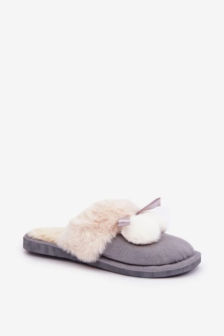 Boto Kapcie Klasyczne*Kapcie Damskie Z Futerkiem Szare Nartani Szary
