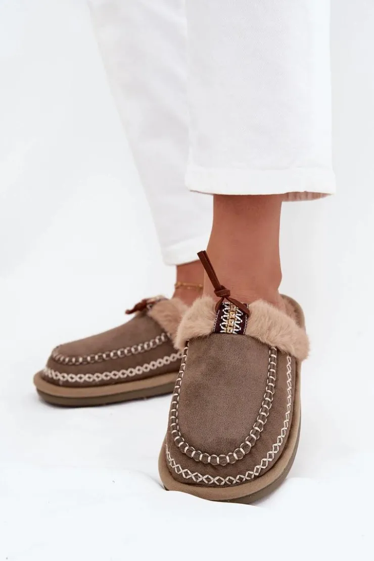 Damskie Boto Kapcie Damskie Z Futerkiem I Haftem Zielone Perivelle