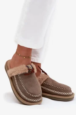 Damskie Boto Kapcie Damskie Z Futerkiem I Haftem Zielone Perivelle