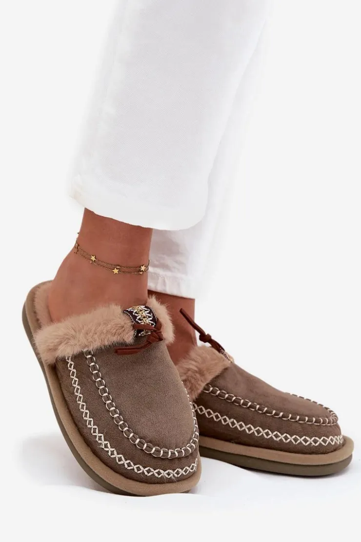 Damskie Boto Kapcie Damskie Z Futerkiem I Haftem Zielone Perivelle