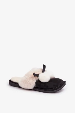 Best Boto Kapcie Damskie Z Futerkiem Czarne Nartani Czarny
