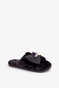 Damskie Boto Kapcie Damskie Z Futerkiem I Kokardą Czarne Olfedi