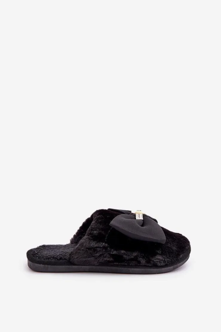 Damskie Boto Kapcie Damskie Z Futerkiem I Kokardą Czarne Olfedi