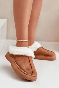 Boto Kapcie Klasyczne*Kapcie Damskie Z Futerkiem Camel Zinntia