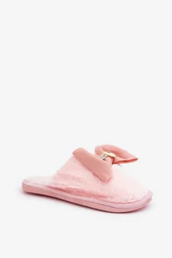 Discount Boto Kapcie Damskie Z Futerkiem I Kokardą Różowe Olfedi Różowy