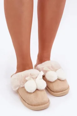 Damskie Boto Kapcie Damskie Z Futerkiem Beżowe Nartani