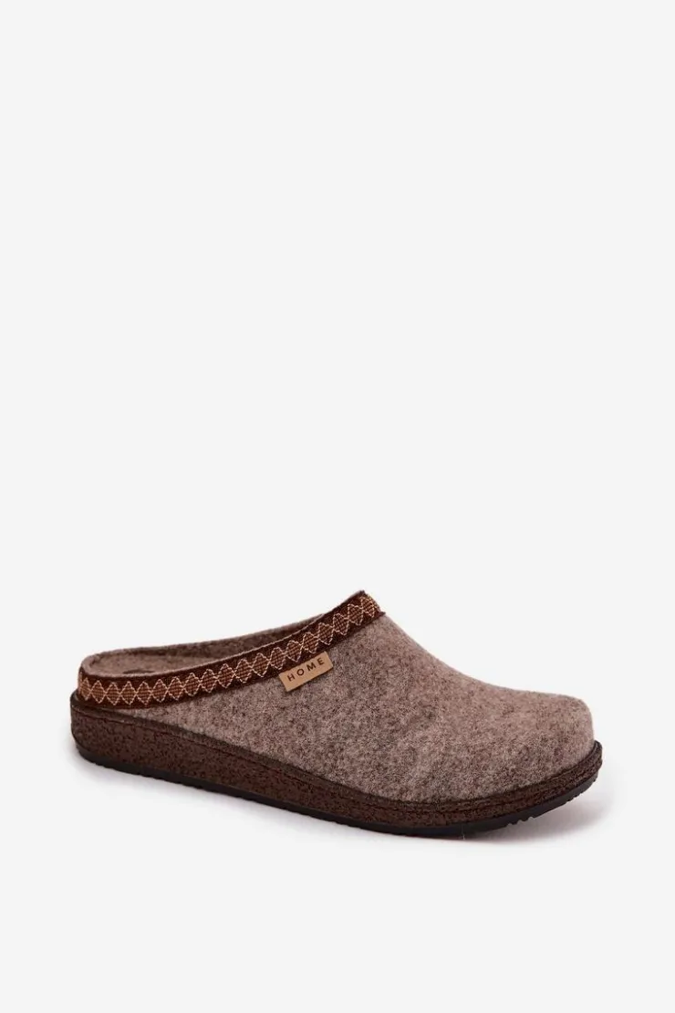 Damskie INBLU Kapcie Damskie Z Haftem NL000009 Ciemnobeżowe