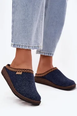 Discount INBLU Kapcie Damskie Z Haftem NL000009 Granatowe Niebieski