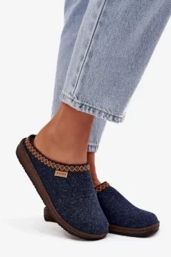 Discount INBLU Kapcie Damskie Z Haftem NL000009 Granatowe Niebieski