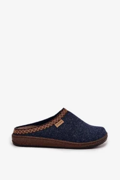 Discount INBLU Kapcie Damskie Z Haftem NL000009 Granatowe Niebieski