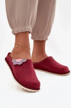 INBLU Kapcie Klasyczne|Klapki Damskie Klasyczne*Kapcie Damskie Z Kwiatkiem CS000043 Bordowe Różowy