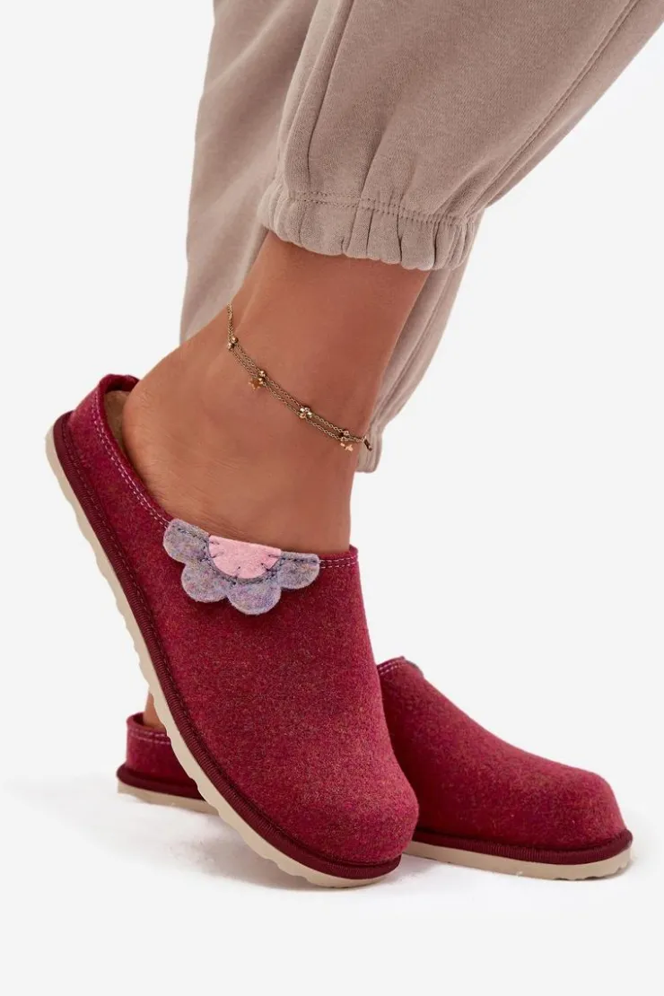 INBLU Kapcie Klasyczne|Klapki Damskie Klasyczne*Kapcie Damskie Z Kwiatkiem CS000043 Bordowe Różowy