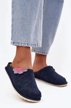 Damskie INBLU Kapcie Damskie Z Kwiatkiem CS000043 Granatowe
