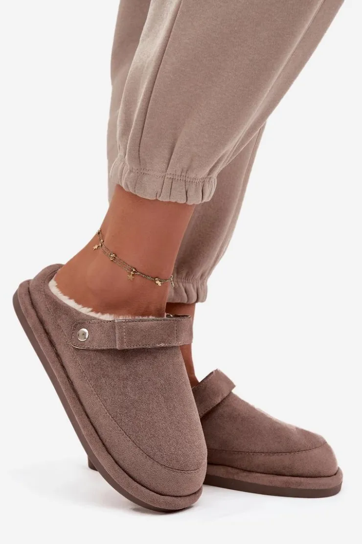 Boto Śniegowce Damskie|Kapcie Klasyczne*Kapcie Damskie Z Paskiem Ocieplane Futerkiem Ciemnobeżowe Rilena Beżowy