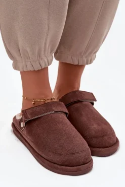 Discount Boto Kapcie Damskie Z Paskiem Ocieplane Futerkiem Czekoladowe Rilena Brązowy