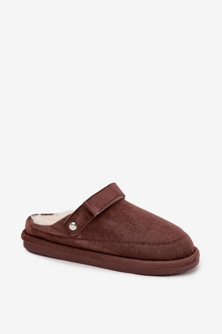 Discount Boto Kapcie Damskie Z Paskiem Ocieplane Futerkiem Czekoladowe Rilena Brązowy