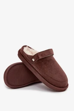 Discount Boto Kapcie Damskie Z Paskiem Ocieplane Futerkiem Czekoladowe Rilena Brązowy