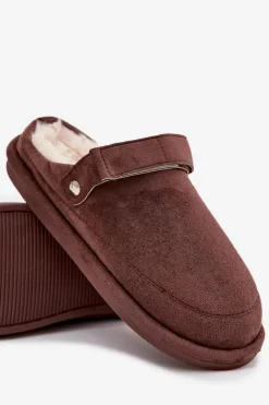 Discount Boto Kapcie Damskie Z Paskiem Ocieplane Futerkiem Czekoladowe Rilena Brązowy