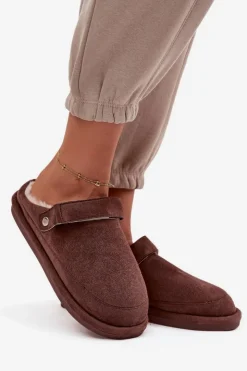 Discount Boto Kapcie Damskie Z Paskiem Ocieplane Futerkiem Czekoladowe Rilena Brązowy