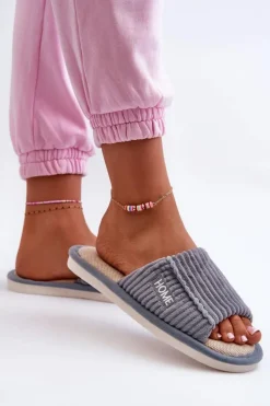 Damskie Boto Kapcie Damskie Z Przeszyciami Niebieskie Marique