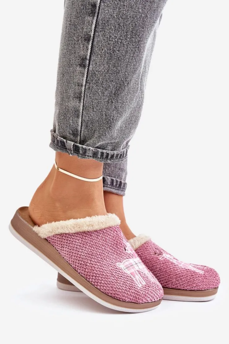 Damskie INBLU Kapcie Damskie Z Reniferem I Futerkiem CT000034 Różowe