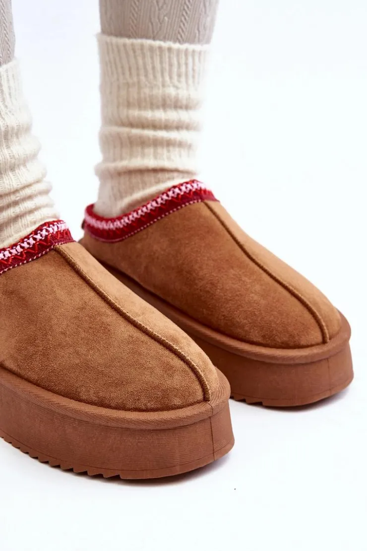 Damskie Boto Kapcie Na Grubej Podeszwie Z Eko Zamszu Brązowe Sylva