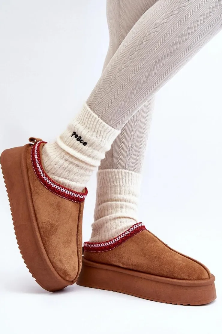 Damskie Boto Kapcie Na Grubej Podeszwie Z Eko Zamszu Brązowe Sylva