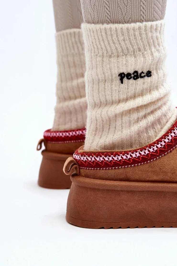 Damskie Boto Kapcie Na Grubej Podeszwie Z Eko Zamszu Brązowe Sylva