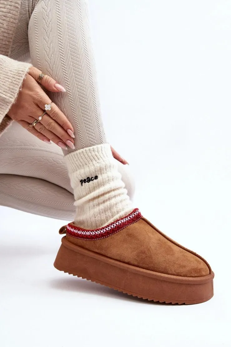 Damskie Boto Kapcie Na Grubej Podeszwie Z Eko Zamszu Brązowe Sylva