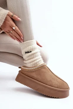 Hot Boto Kapcie Na Grubej Podeszwie Z Eko Zamszu Beżowe Sylva