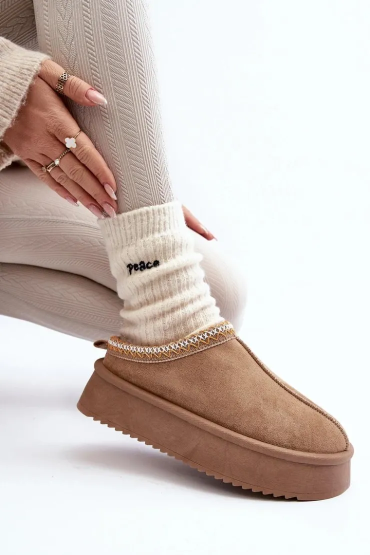 Hot Boto Kapcie Na Grubej Podeszwie Z Eko Zamszu Beżowe Sylva