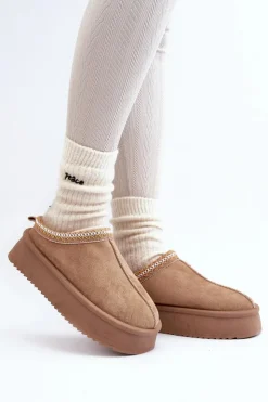 Hot Boto Kapcie Na Grubej Podeszwie Z Eko Zamszu Beżowe Sylva