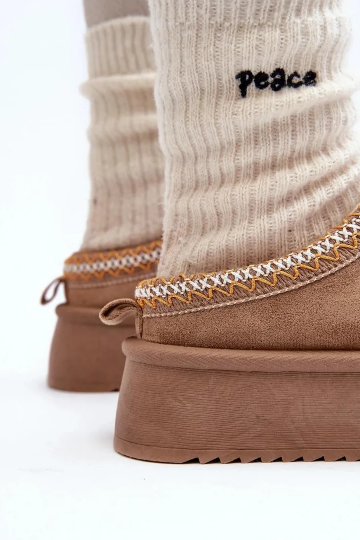 Hot Boto Kapcie Na Grubej Podeszwie Z Eko Zamszu Beżowe Sylva