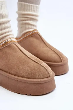 Hot Boto Kapcie Na Grubej Podeszwie Z Eko Zamszu Beżowe Sylva