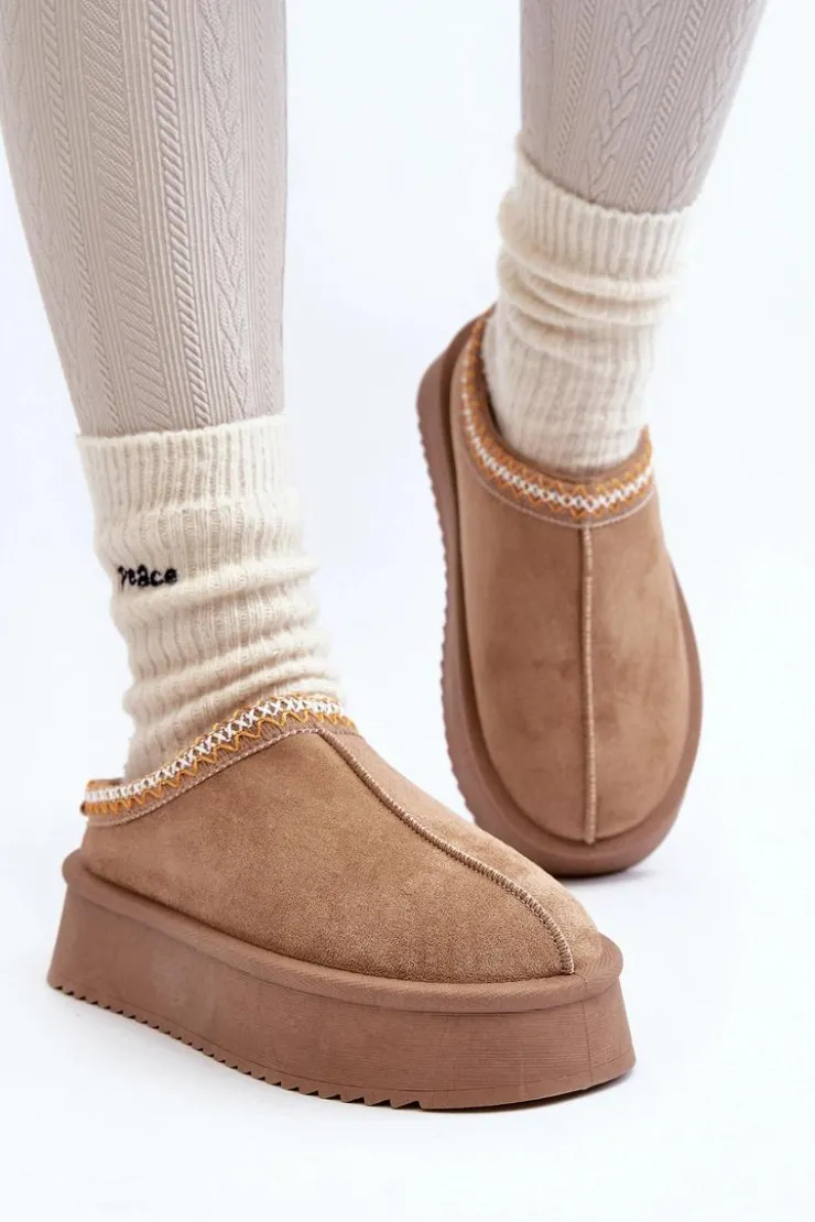 Hot Boto Kapcie Na Grubej Podeszwie Z Eko Zamszu Beżowe Sylva