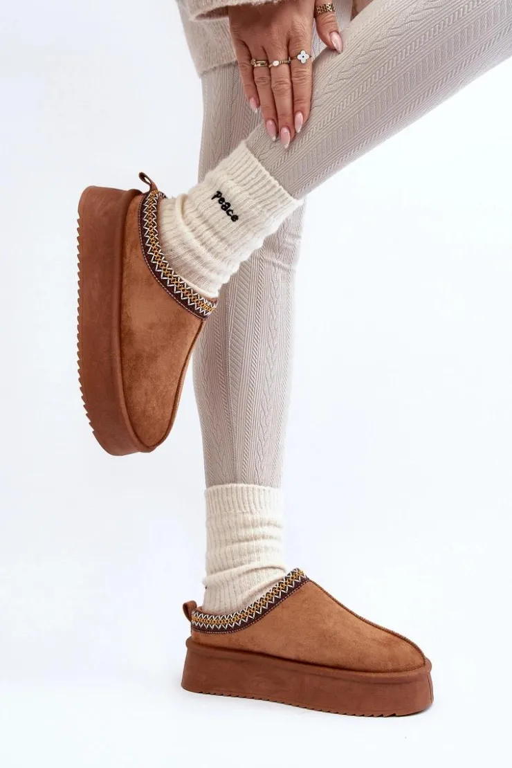 Boto Śniegowce Damskie|Kapcie Klasyczne*Kapcie Na Grubej Podeszwie Z Eko Zamszu Camel Sylva