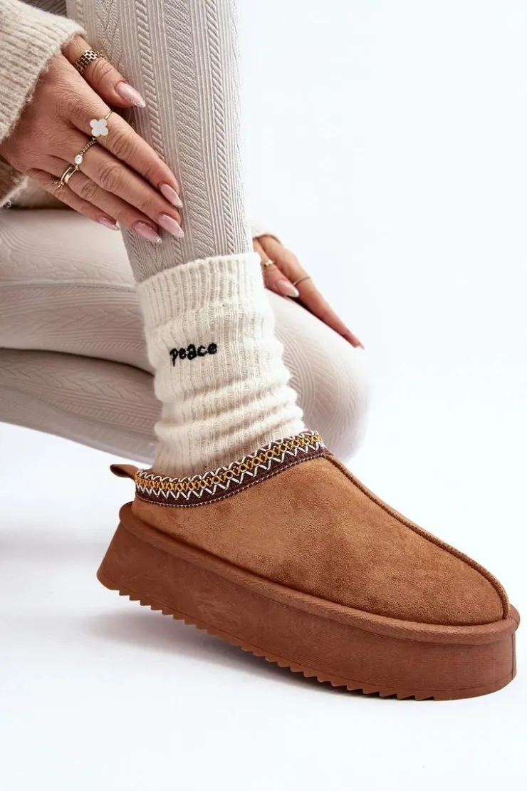 Boto Śniegowce Damskie|Kapcie Klasyczne*Kapcie Na Grubej Podeszwie Z Eko Zamszu Camel Sylva