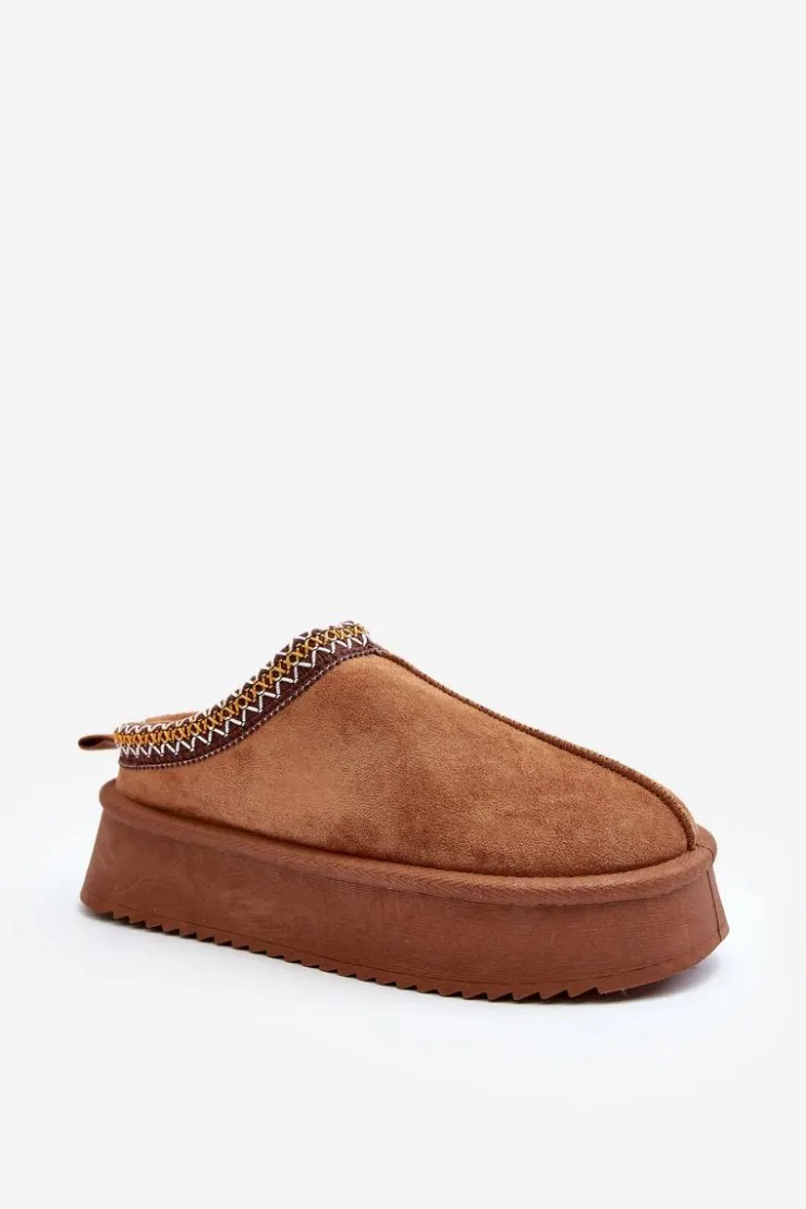 Boto Śniegowce Damskie|Kapcie Klasyczne*Kapcie Na Grubej Podeszwie Z Eko Zamszu Camel Sylva