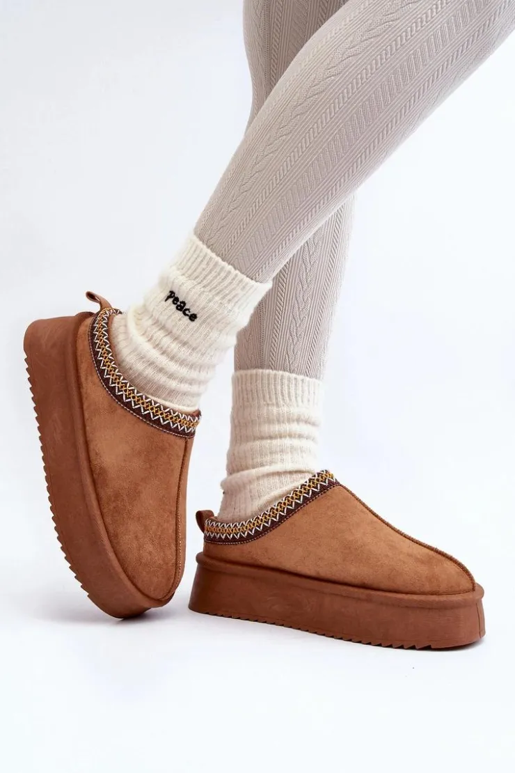 Boto Śniegowce Damskie|Kapcie Klasyczne*Kapcie Na Grubej Podeszwie Z Eko Zamszu Camel Sylva