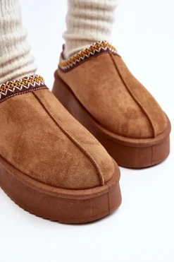 Boto Śniegowce Damskie|Kapcie Klasyczne*Kapcie Na Grubej Podeszwie Z Eko Zamszu Camel Sylva