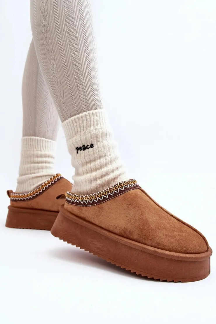 Boto Śniegowce Damskie|Kapcie Klasyczne*Kapcie Na Grubej Podeszwie Z Eko Zamszu Camel Sylva