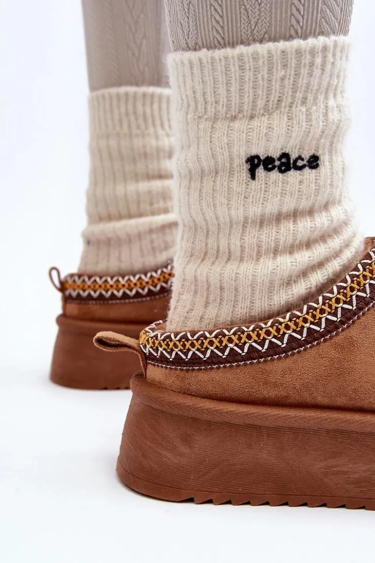 Boto Śniegowce Damskie|Kapcie Klasyczne*Kapcie Na Grubej Podeszwie Z Eko Zamszu Camel Sylva