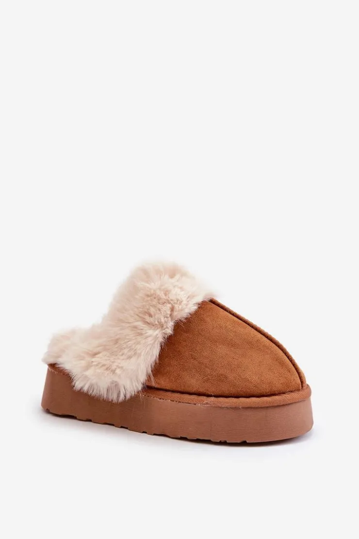 Online Boto Kapcie Śniegowce Damskie Na Grubej Podeszwie Z Futerkiem Camel Doriola Brązowy