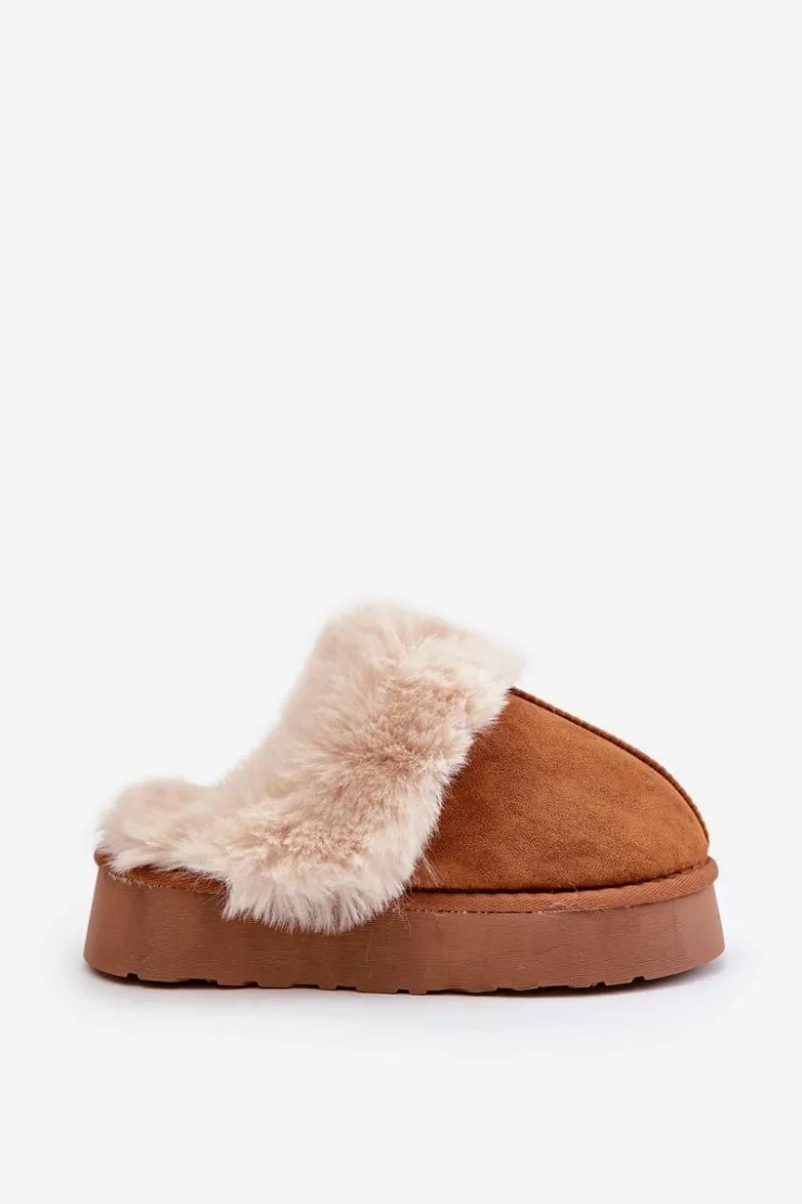 Online Boto Kapcie Śniegowce Damskie Na Grubej Podeszwie Z Futerkiem Camel Doriola Brązowy