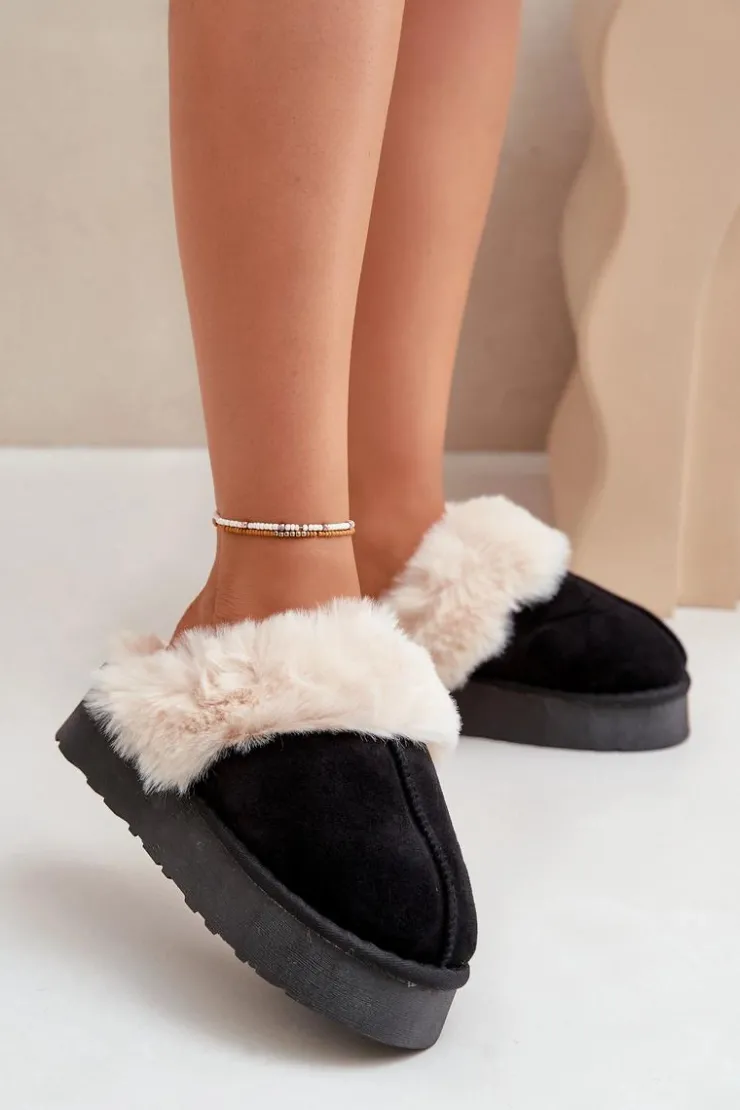 Damskie Boto Kapcie Śniegowce Damskie Na Grubej Podeszwie Z Futerkiem Czarne Doriola