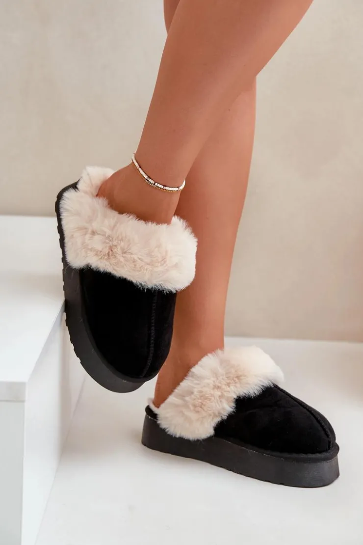 Damskie Boto Kapcie Śniegowce Damskie Na Grubej Podeszwie Z Futerkiem Czarne Doriola