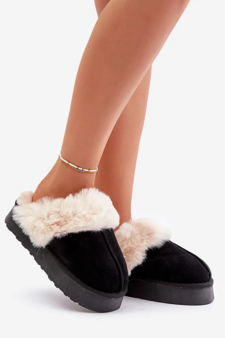 Damskie Boto Kapcie Śniegowce Damskie Na Grubej Podeszwie Z Futerkiem Czarne Doriola