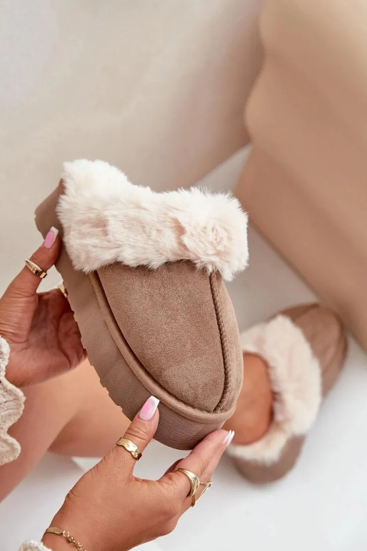 Boto Śniegowce Damskie|Kapcie Klasyczne*Kapcie Śniegowce Damskie Na Grubej Podeszwie Z Futerkiem Ciemnobeżowe Doriola Beżowy